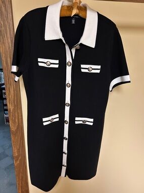 White House Black Market L Cotton Blend Black & White Dress